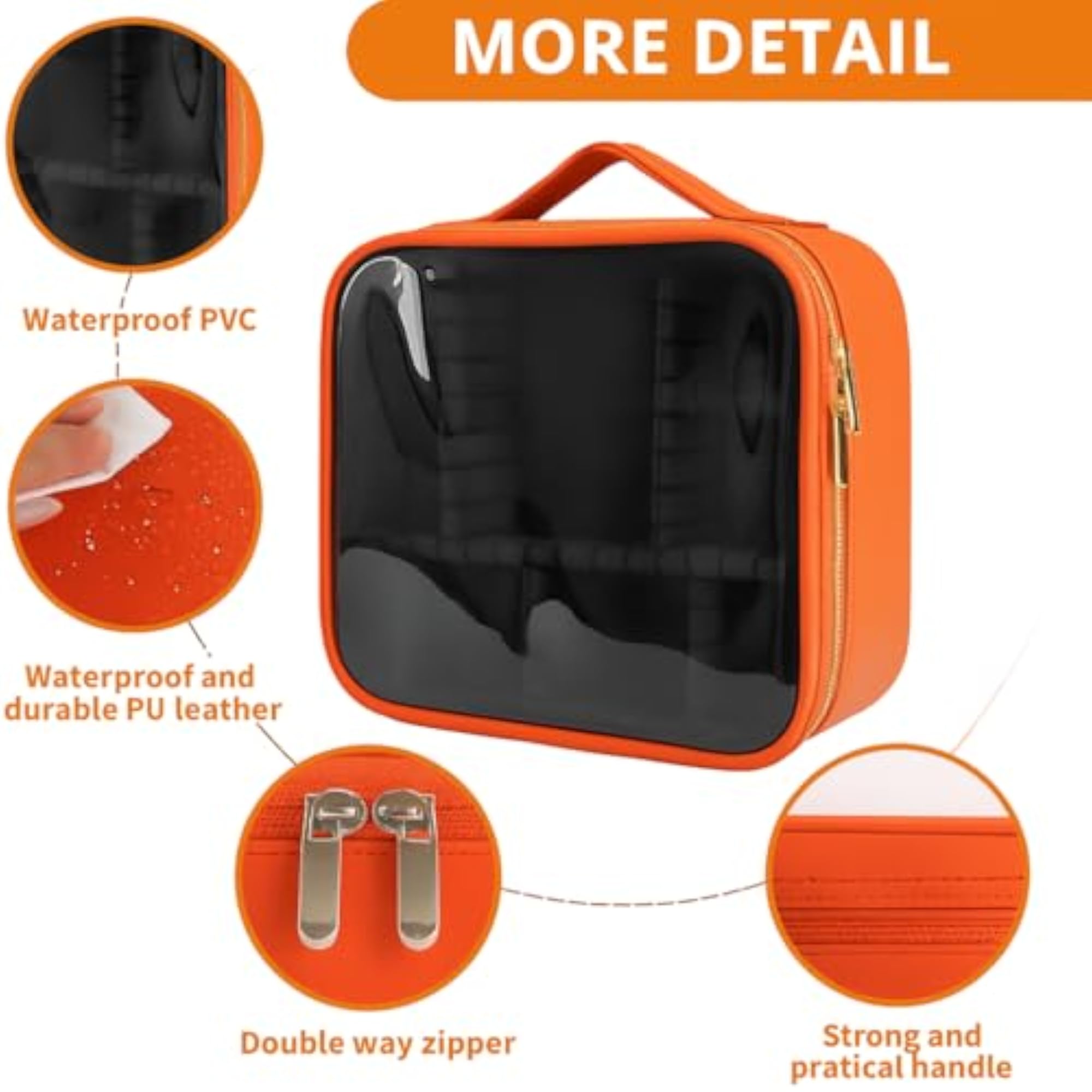 Transparent Makeup Case with Handle, Orange